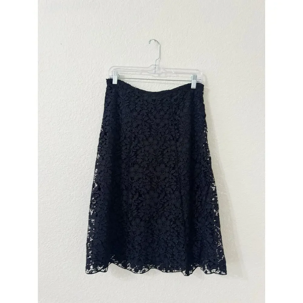 Garnet Hill Black Floral Lace A-Line Midi Skirt Women's Size 4 - Picture 2 of 4